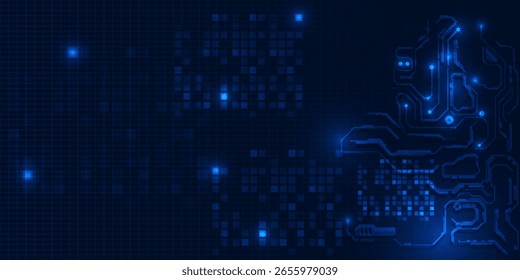 Vector illustrations of futuristic digital technology background with digital element and grid line circuit network for advertising and game artwork.Future tech design concepts.