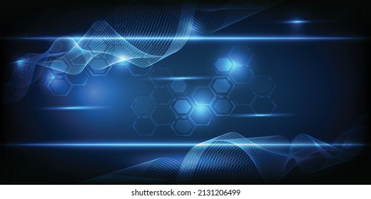 Vector Illustrations Of Futuristic Digital Vision With Net Waveform Abstract Blue Future Tech Artwork.