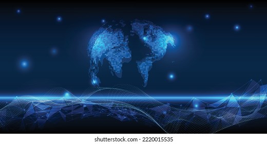 Vector illustrations of futuristic digital world strategy with horizon space for advertising and game artwork.Future tech design concepts.