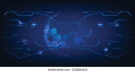 Vector illustrations of futuristic digital world strategy with horizon space for advertising and game artwork.Future tech design concepts.