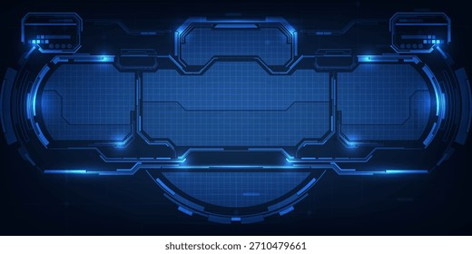 Vektorgrafiken der futuristischen Bildschirmanzeige für horizontale Layoutpräsentation mit optischem Bildschirm und digitalem Element Rasterlinienschaltungsdekor.Zukünftige digitale Innovationen und Technologiekonzepte.