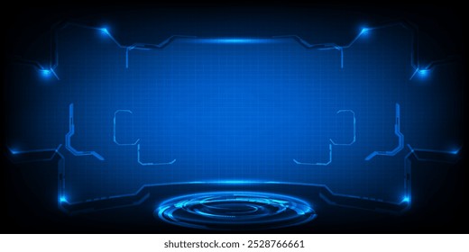 Vektorgrafiken von futuristischen High-Tech-Bühnenlayout für Showcase und Hintergrund.Digitale Hologramm-Bühne und Hi-Tech-Architekten-Element um. 