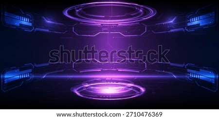 Vector illustrations of futuristic hi tech stage layout for showcase and background.Digital hologram stage and hi tech architect element around. 