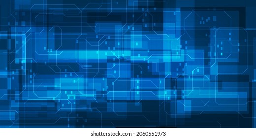 Vector illustrations of futuristic hi-tech blue technology with digital element and circuit line connected complex patterns for technology artwork and background.
