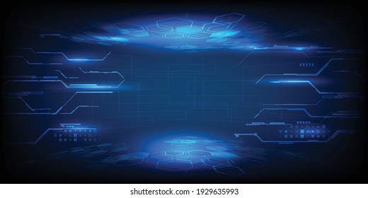 Vector illustrations of Futuristic horizon space or room stage layout for digital product advertising showcase and game artwork.Futuristic digital innovation technology concepts. 