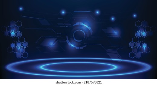 Vector illustrations of futuristic HUD stage or platform with digital element around.Digital technology artwork.