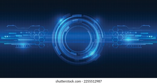 Vector illustrations of futuristic screen display for horizontal layout showcase with optic screen and digital element grid line circuit decor.Future digital innonvation and technolog concepts.