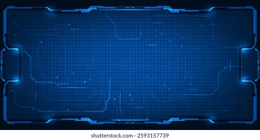 Vector illustrations of futuristic screen display for horizontal layout showcase with optic screen and digital element grid line circuit decor.Future digital innonvation and technolog concepts.