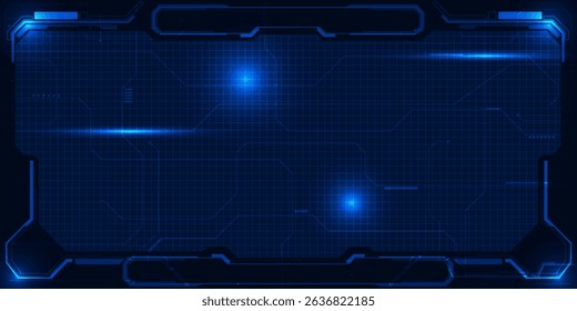 Vector illustrations of futuristic screen display for horizontal layout showcase with optic screen and digital element grid line circuit decor.Future digital innonvation and technolog concepts.
