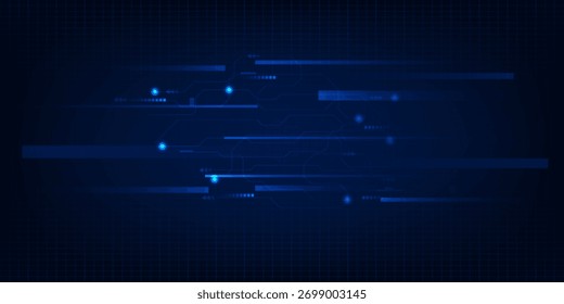 Vektorgrafiken der futuristischen Bildschirmanzeige für horizontale Layoutpräsentation mit optischem Bildschirm und digitalem Element Rasterlinienschaltungsdekor.Zukünftige digitale Innovationen und Technologiekonzepte.