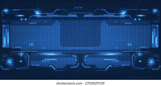 Vektorgrafiken der futuristischen Bildschirmanzeige für horizontale Layoutpräsentation mit optischem Bildschirm und digitalem Element Rasterlinienschaltungsdekor.Zukünftige digitale Innovationen und Technologiekonzepte.