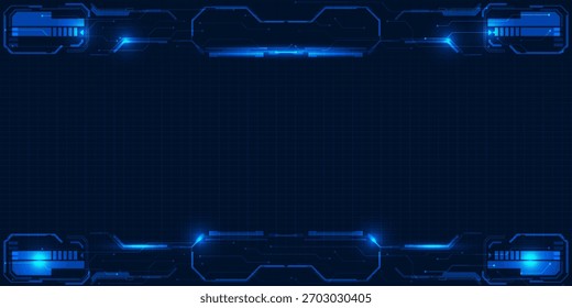 Vektorgrafiken der futuristischen Bildschirmanzeige für horizontale Layoutpräsentation mit optischem Bildschirm und digitalem Element Rasterlinienschaltungsdekor.Zukünftige digitale Innovationen und Technologiekonzepte.