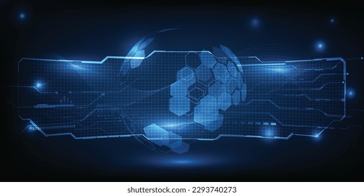 Vector illustrations of futuristic stage platform with digital element around.Digital technology artwork.