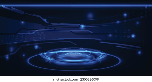 Vector illustrations of futuristic stage platform with digital element around for advertising and game artworks.Digital communication innovation and technology concept.