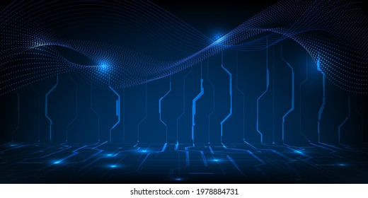Vector illustrations of Futuristic technology background with hi-tech digital tech and wave element grid line.Digital and innovation technology concepts.
