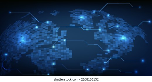 Ilustraciones vectoriales de la forma futurista del mapa mundial con elemento tecnológico digital futuro.Innovaciones digitales mundiales y conceptos de estrategia económica.