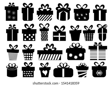 Vector illustrations of gifts silhouette set