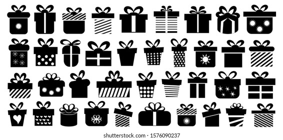 Vector illustrations of gifts silhouette set	