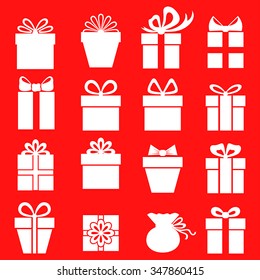 Vector illustrations of gifts silhouette set red background