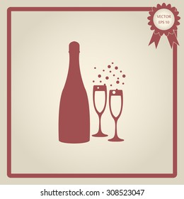 vector illustrations glasses of champagne with bottle