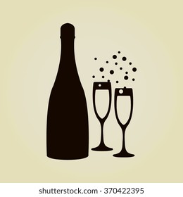 vector illustrations glasses of champagne with bottle