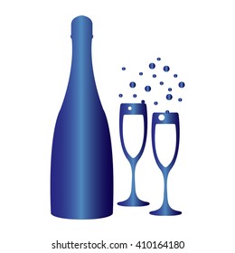 vector illustrations glasses of champagne with bottle