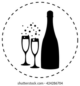 vector illustrations glasses of champagne with bottle