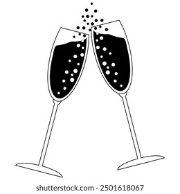 vector illustrations glasses of champagne with bubbles black and white
