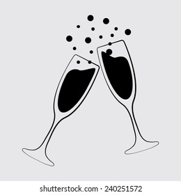 vector illustrations glasses of champagne on a grey background