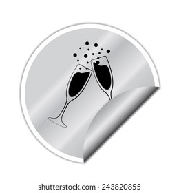 vector illustrations glasses of champagne with round sticker