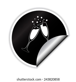 vector illustrations glasses of champagne with round sticker