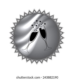 vector illustrations glasses of champagne with round sticker