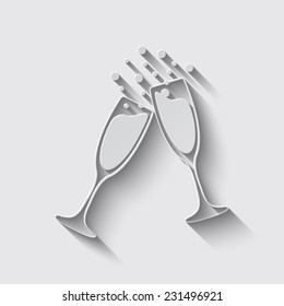 vector illustrations glasses of champagne with shadow on a grey background