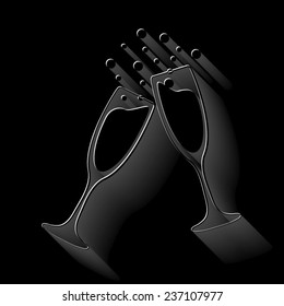 vector illustrations glasses of champagne with shadow on a black background