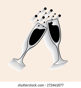  vector illustrations glasses of champagne with shadow