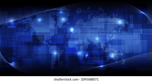 Vector illustrations of Global digital communication and economic strategy on futuristic technology with world map. 