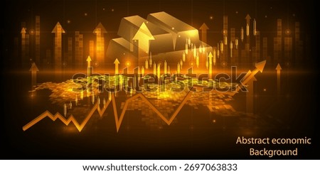 Vector illustrations of global economics with gold market increase graph uptrend artwork and background financial and investment.