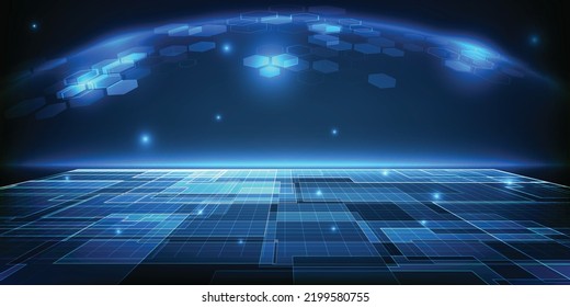 Vector illustrations of globe with Futuristic digital innovation and data communication technology.Horizontal tech space for advertising layout artwork and background.