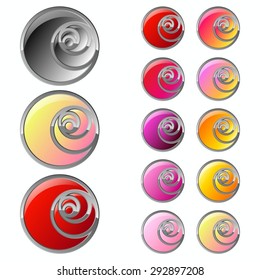 Vector illustrations of glossy buttons for icons. Simplified roses.