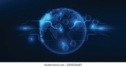 Ilustraciones vectoriales del brillante mundo de la alta tecnología con circuito digital futurista y puntos brillantes.Futuros conceptos de diseño tecnológico y de innovación digital.