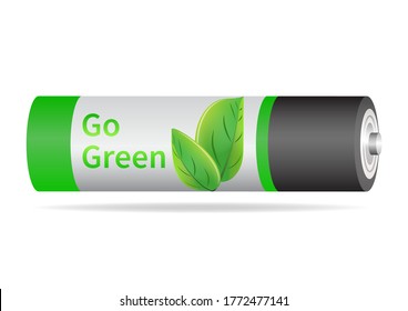 Vector illustrations of Go Green battery. Isolated on white