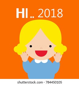 Vector illustrations Golden hair smiley welcome to 2018 Happy New Year greetings card concept