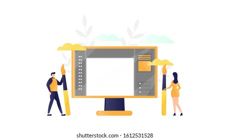 vector illustrations, graphic designers, freelancers, artists, people using brushes. Can be used for, landing pages, templates, UI, web.