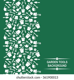 Vector illustrations of green background with white silhouette garden tools ornament