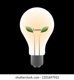 Vector illustrations of green leaf in a light bulb on black background, EPS 10