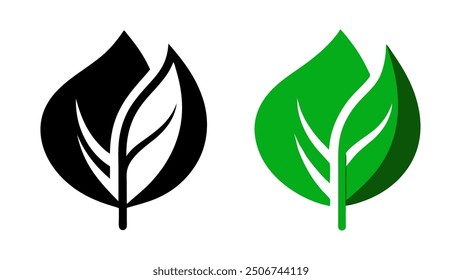 Vektorgrafiken von grünen Blättern in verschiedenen Formen und Stilen, die Natur, Ökologie und Pflanzenleben symbolisieren. Perfekt für umweltfreundliche Designs, Umweltprojekte und botanische Themen.