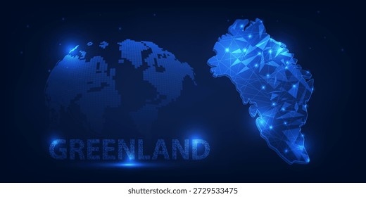 Vector illustrations of greenland island with globe on futuristic design style.