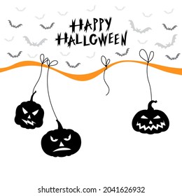Vector illustrations of greeting card with hanging Halloween pumpkins