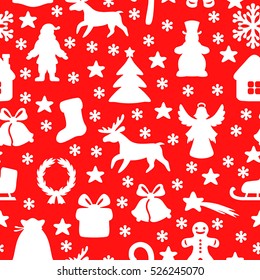 Vector illustrations of greeting Christmas symbol pattern seamless on red background