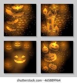 Vector illustrations of greeting Halloween backgrounds set with scary house and vampires, pumpkins 